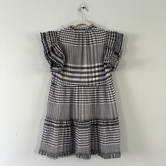 Marie Oliver Tiered Bay Organdy Check Plaid White Mini Babydoll Dress - Picture 3 of 5